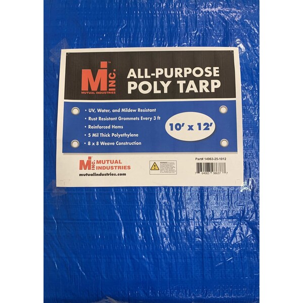 Tarp, 10 ft x 12 ft, 5 Mil, Blue, UV Resistant, Mildew Resistant